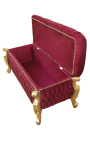 Louis XV Banc d'emmagatzematge barroc a la fusta de fulla de vellut i or de bordeus - 7