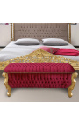 Grande banco baú barroco em tecido de veludo Borgonha estilo Luís XV e madeira dourada
