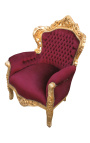 Gran sillón de estilo barroco rojo burdeos terciopelo y madera de oro