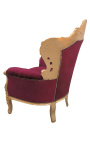 Grand fauteuil de style baroque tissu velours rouge bordeaux et bois doré