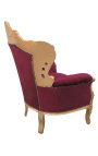 Grand fauteuil de style baroque tissu velours rouge bordeaux et bois doré