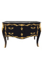 Grande commode baroque de style Louis XV noire, bronzes dorés et marbre noir