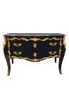 Grande commode baroque de style Louis XV noire, bronzes dorés et marbre noir