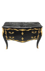 Grande commode baroque de style Louis XV noire, bronzes dorés et marbre noir