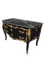 Grande commode baroque de style Louis XV noire, bronzes dorés et marbre noir