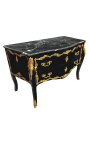 Grande commode baroque de style Louis XV noire, bronzes dorés et marbre noir