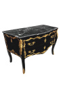 Large baroque chest of drawers black, gold bronzes, black marble top