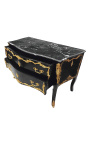Large baroque chest of drawers black, gold bronzes, black marble top