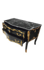 Grande commode baroque de style Louis XV noire, bronzes dorés et marbre noir