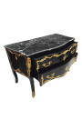 Grande commode baroque de style Louis XV noire, bronzes dorés et marbre noir