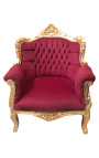Armchair "princely" Baroque style red burgundy velvet and gold wood