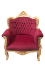 Armstoel "prins" Baroque stijl rood burgundisch velvet en goud hout