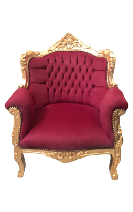 Armchair "princely" Baroque style red burgundy velvet and gold wood