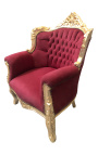Lænestol "prins" Barok stil rødbrun fløjl og guld træ