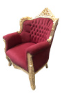 Poltrona "principesca" in stile barocco Velluto rosso bordeaux e legno dorato