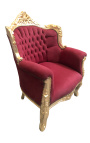 Armstoel "prins" Baroque stijl rood burgundisch velvet en goud hout