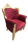 Poltrona "principesca" in stile barocco Velluto rosso bordeaux e legno dorato
