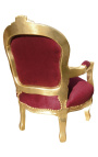 Barokfauteuil voor kind bordeaux rood fluweel en goud hout