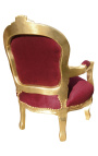 Детско бароково кресло в бордо червено кадифе и златно дърво