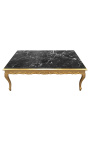 Grande table basse de style baroque bois doré et marbre noir