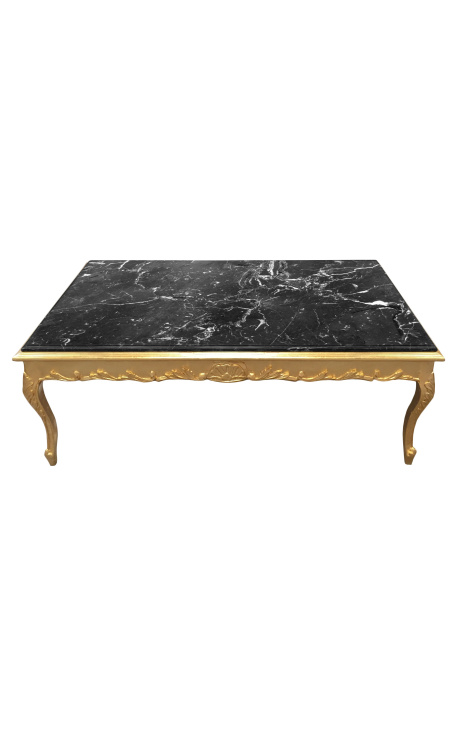 Grande table basse de style baroque bois doré et marbre noir