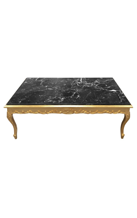 Large coffee table Baroque style gilt wood and black marble