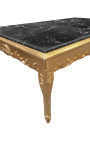 Grande mesa de centro estilo barroco em madeira dourada e mármore preto