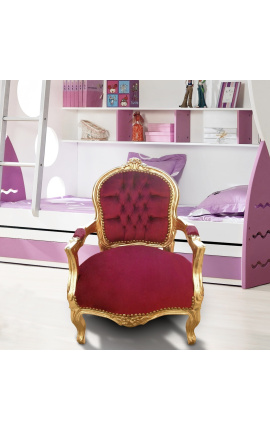 Baroque armchair for child burgundy red velvet and gold wood
