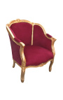 Голямо кресло bergere в стил Луи XV в червено бургундско кадифе и златно дърво