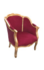 Grande bergère louis XV tessuto di velluto bordeaux e legno dorato