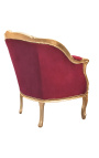 Gran sillón de bergere Louis XV estilo rojo terciopelo y madera de oro