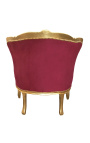 Iso bergere-nojatuoli Louis XV tyyliin punainen Burgundy sametti ja kultapuu