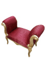 Ławka w stylu barokowym w stylu Ludwika XV czerwona satynowa tkanina i złote drewno 