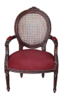 Sillón Louis XVI Bateado de estilo Borgoña Velvet y color caoba - 1