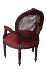 Sessel Louis XVI Style Caned Burgunder Samt und Mahagoni-Farbe - 13