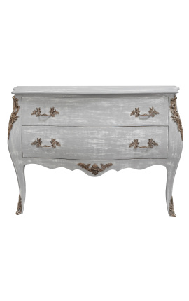 Commode de style Louis XV bois gris-blanc et bronzes patinés