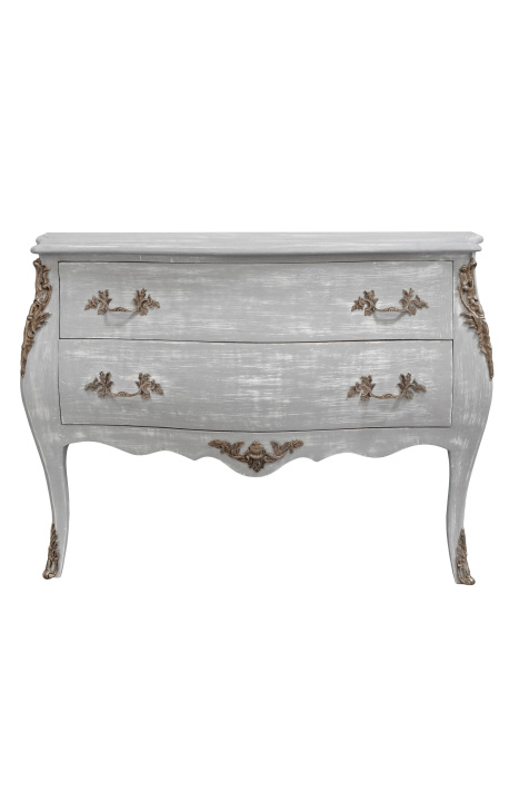 Barock byrå (kommod) av stil Louis XV gråpatinerat trä