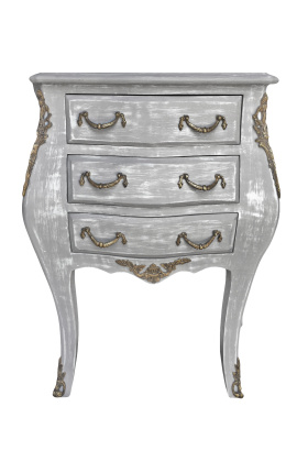 Biglietto da letto patinato in legno grigio-bianco con 3 cassetti