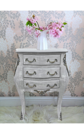 Table de nuit (chevet) commode bois gris patiné avec 3 tiroirs