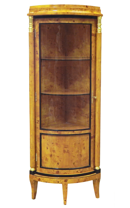First French Empire style corner display cabinet elm marquetry