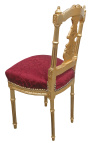 Cadeira harpa com tecido acetinado vermelho e madeira dourada