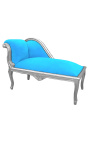 Chaise longue estilo Luís XV em veludo azul turquesa e madeira prateada