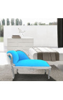 Chaise longue estilo Luís XV em veludo azul turquesa e madeira prateada