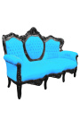 Baroque sofa fabrics turquoise velvet and black lacquered wood