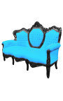 Sofa w stylu barokowym tkanina turkusowy aksamit i czarne lakierowane drewno