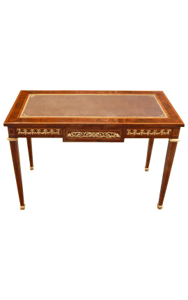 Bureau plat in stile Luigi XVI con intarsi e bronzi
