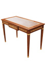 Bureau plat de style Louis XVI avec marqueterie et bronzes