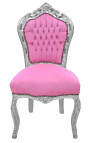 Sedia in stile barocco rococò tessuto in velluto rosa e legno argentato