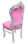 Barokkityylinen rokokootyylinen tuoli vaaleanpunaista samettia ja hopeapuuta