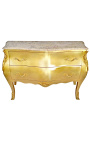 Бароков комод в стил Луи XV със златен лист и бежов мраморен плот